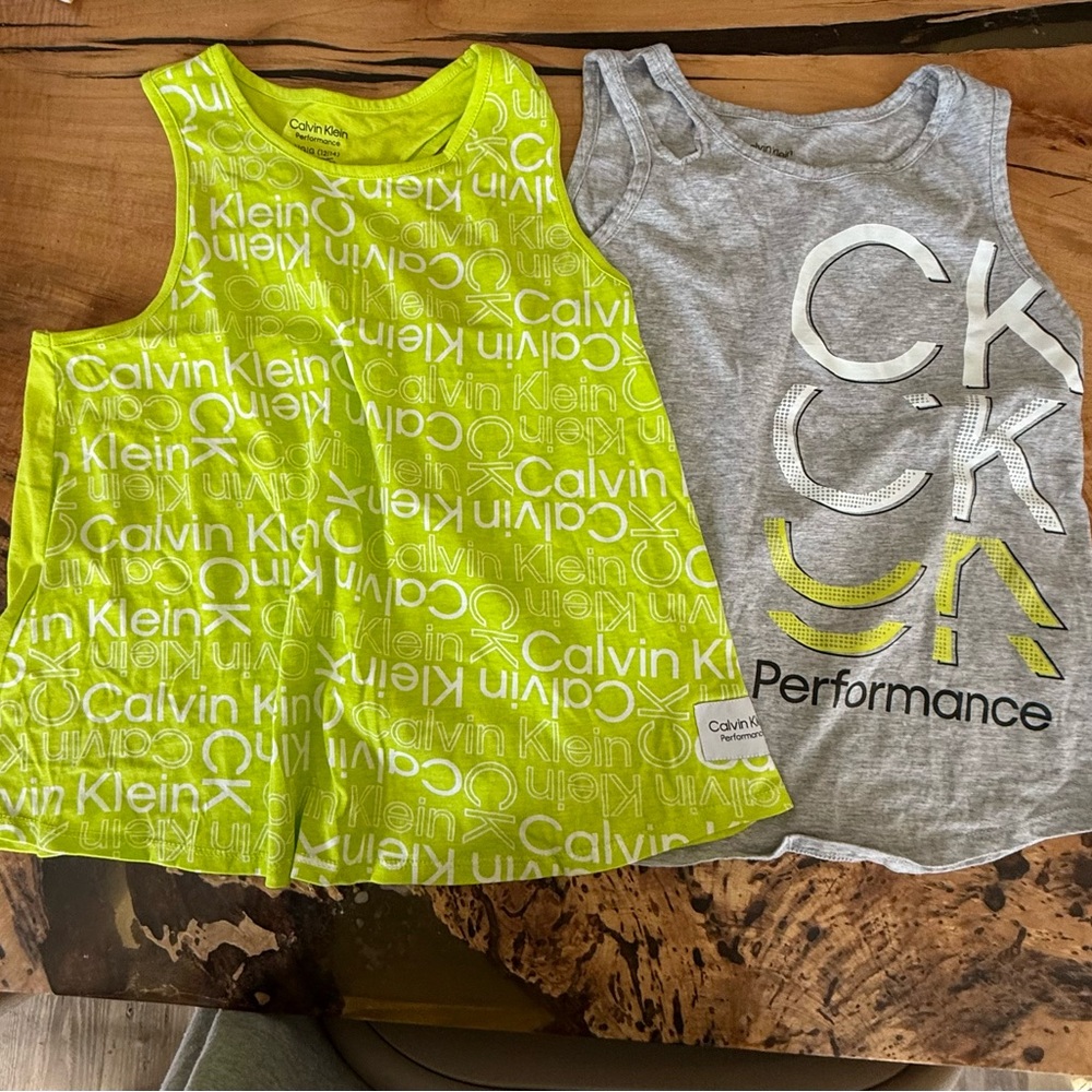Calvin Klein Kids' Lime Green and Gray Tank Tops 12/14